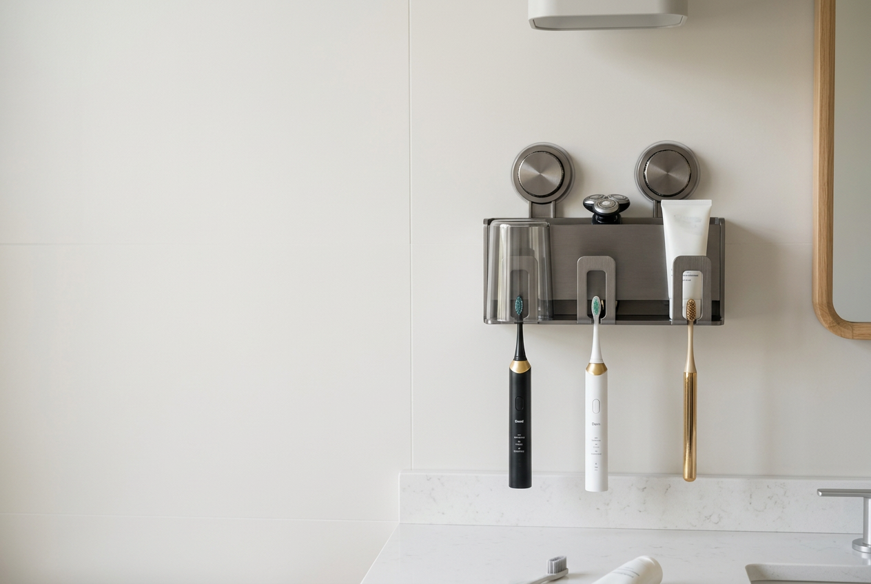 kept vacuum-lock suction storage mounted on bathroom tile